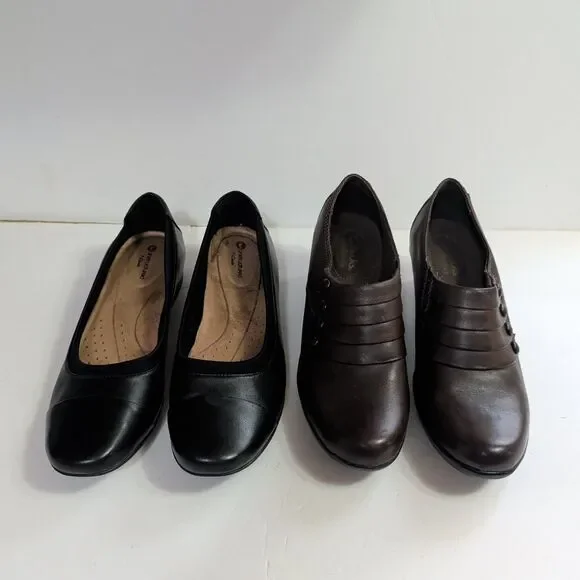 (2) Pair of Clarks,Bendables Women Brown Leather Slip 7M, Black Unstructured 7.5 - Picture 2 of 16